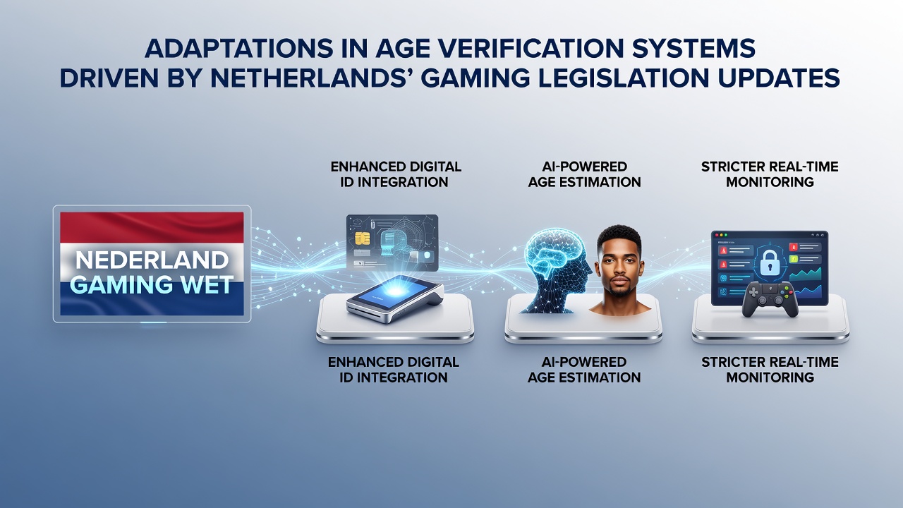Illustratie van geavanceerde leeftijdverificatiesystemen in Nederlandse online casino's met digitale interfaces en beveiligingsiconen