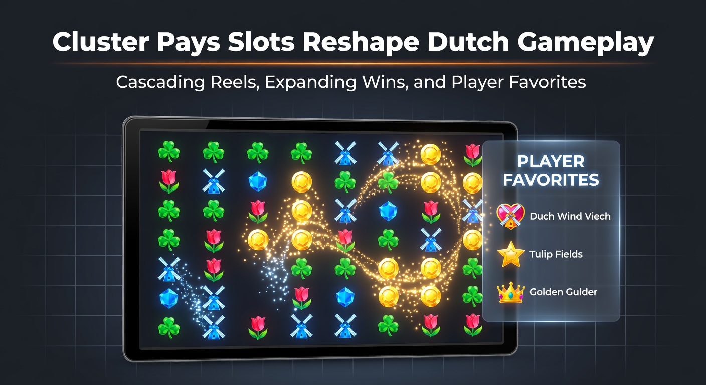 Schermafbeelding van een bruisende cluster pays slot met exploderende symbolen en vallende nieuwe iconen in een Nederlands casino-thema