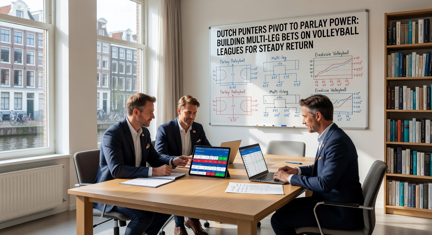 Grafiek met stijgende parlay-inzetten op Nederlandse volleybalcompetities, inclusief odds-curves en succespercentages voor multi-leg bets