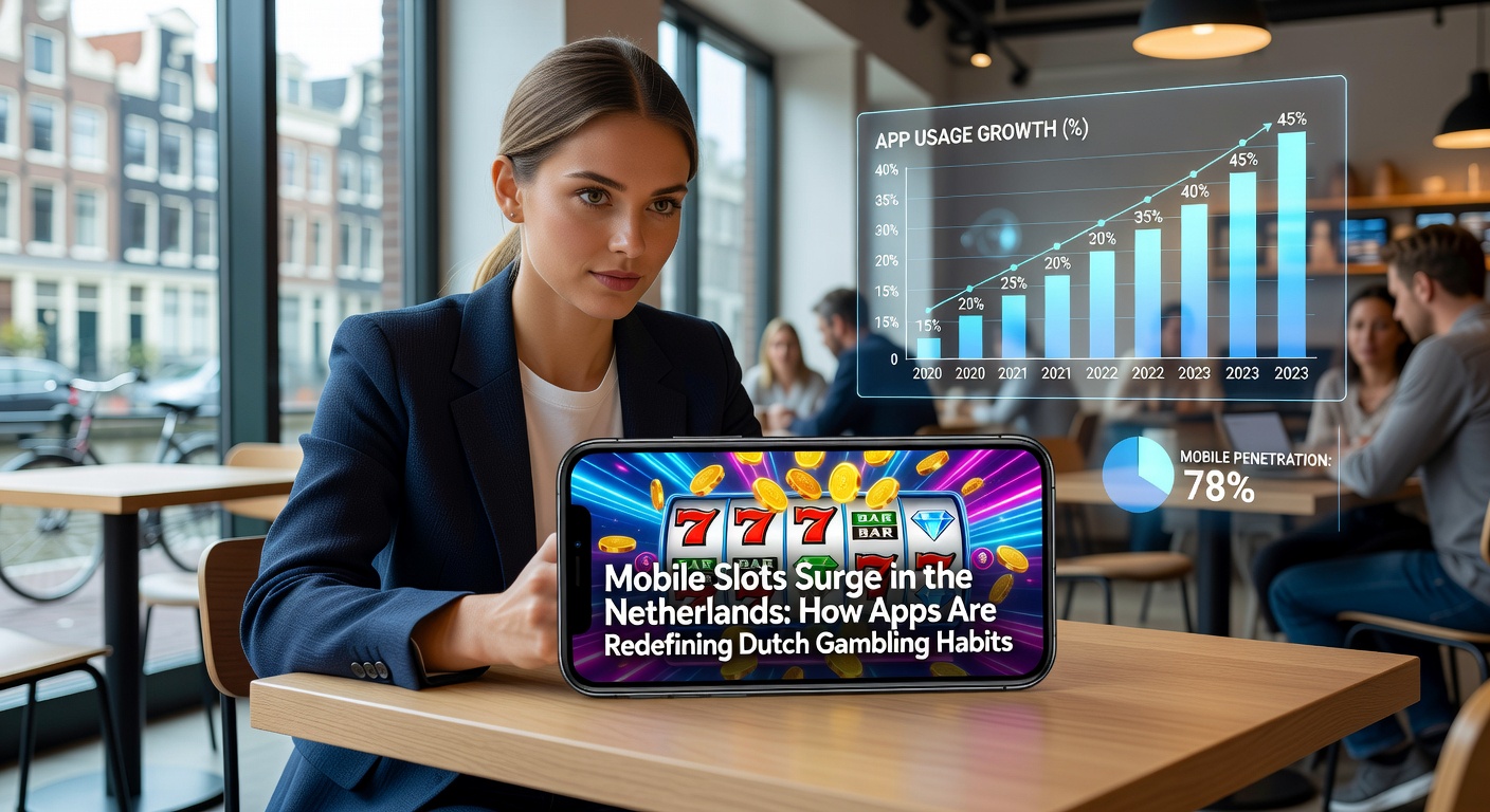 Smartphone met kleurrijke slotmachine-apps op een Nederlands straatbeeld, symboliserend de mobile gokrevolutie