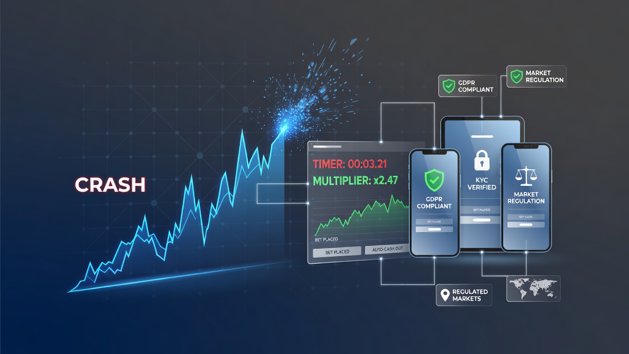Illustratie van crash game timing en mobiele compliance in gereguleerde markten